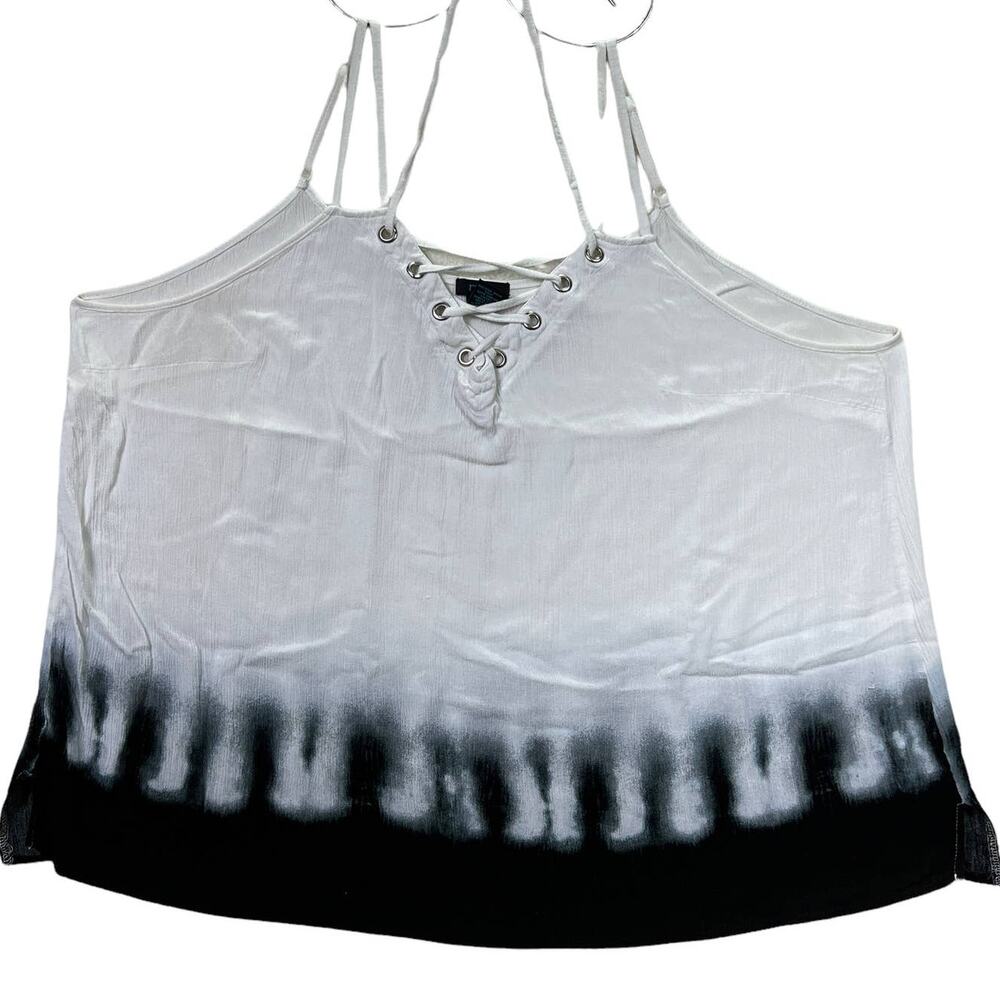 Rue+ White and Black Tie Dye Style Lace Up Front Tank Top Plus Size 3X